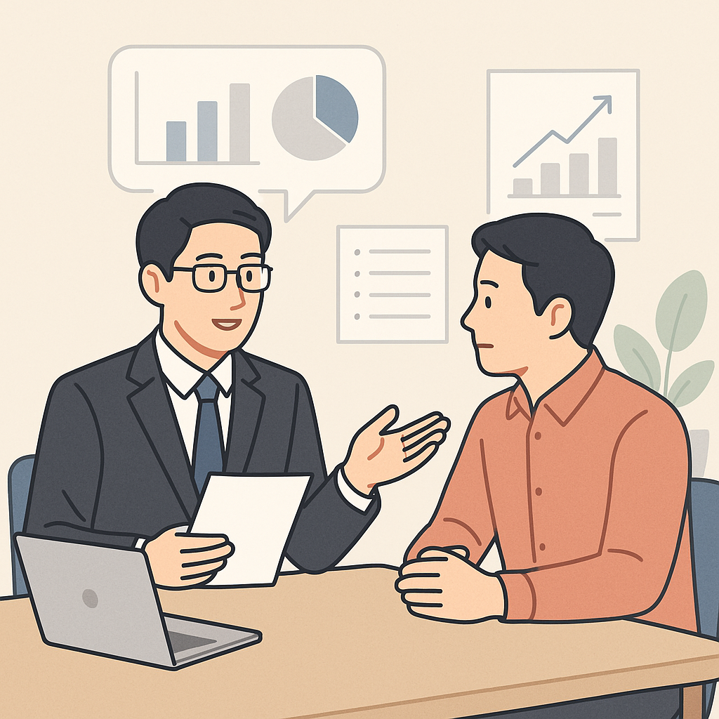 경영지도사와 중소기업 대표 상담 장면